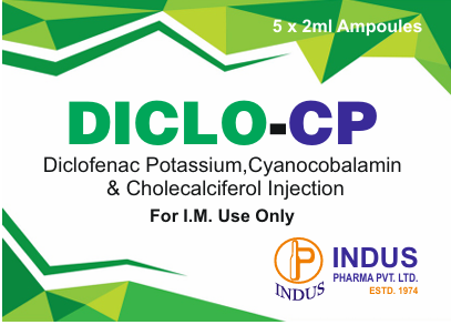 Diclofenac Potassium, Cyanocobalamin & Prednisolone Sodium Phosphate Injection 75mg+5mg+ 10mg/ 3mL